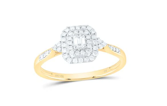 14kt women  Diamond 1/3CTW-NAT DIA CN EMERALD DOUBLE HALO ENGAGEMENT RING