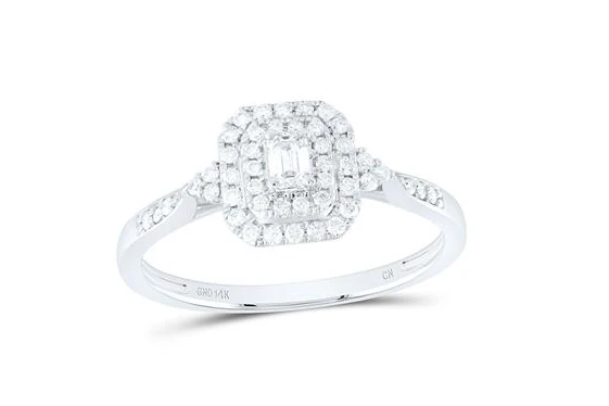 14kt women  Diamond 1/3CTW-NAT DIA CN EMERALD DOUBLE HALO ENGAGEMENT RING - Image 2