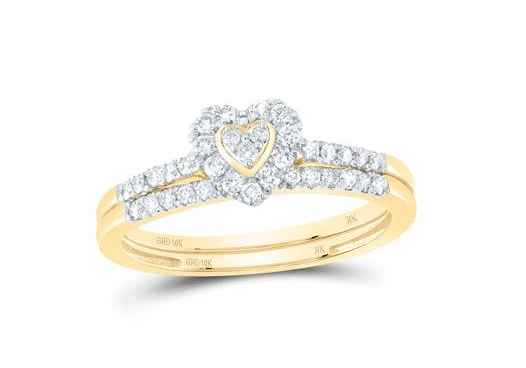10kt Women Diamonds 1/3CTW-NAT DIA NK HEART SINGLE HALO BRIDAL SET