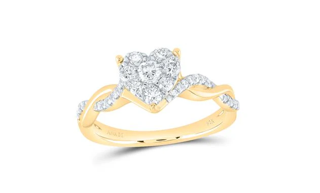 14kt yellow  Gold Round Diamond Cluster Bridal Wedding Ring Band Set 1/2 Cttw