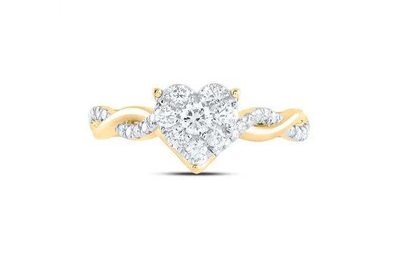 14kt yellow  Gold Round Diamond Cluster Bridal Wedding Ring Band Set 1/2 Cttw - Image 2