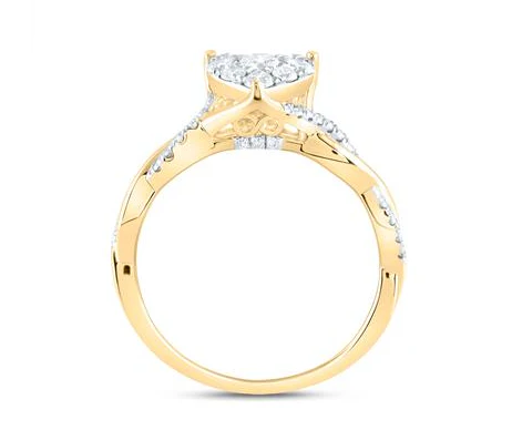 14kt yellow  Gold Round Diamond Cluster Bridal Wedding Ring Band Set 1/2 Cttw - Image 4