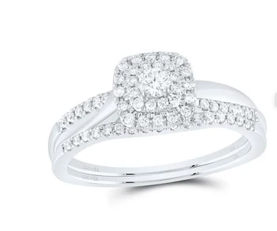 14kt White Gold Round Diamond Halo Bridal Wedding Ring Band Set 1/3 Cttw - Image 3