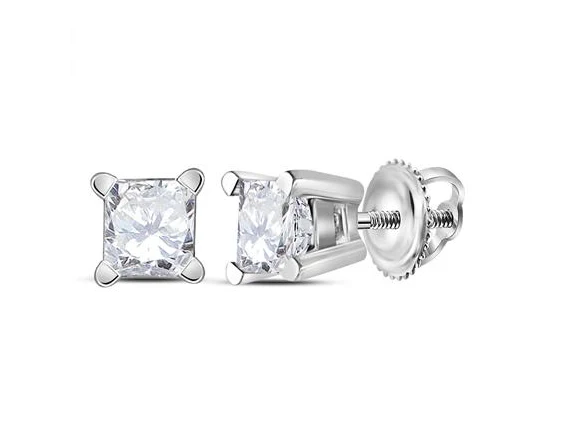 14kt White Gold Unisex Princess Diamond Solitaire Stud Earrings 1/2 Cttw  (Certified)