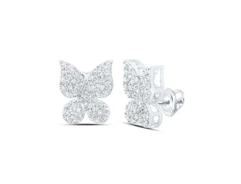 10k White Gold Round Diamond Butterfly Earrings 1/4 Cttw - Image 2