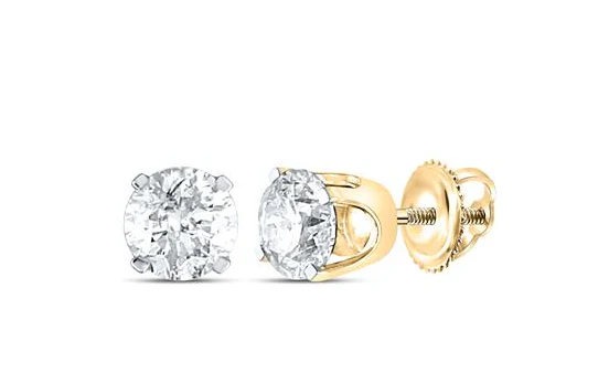 14kt Gold Womens Round Diamond Solitaire Earrings 3/8 Cttw (Certified)