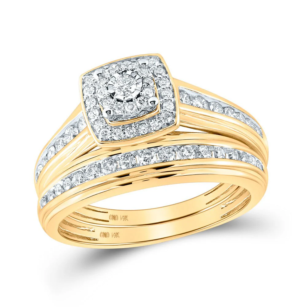 14kt Yellow Gold His Hers Round Diamond Halo Matching Wedding Set 7/8 Cttw - Image 2