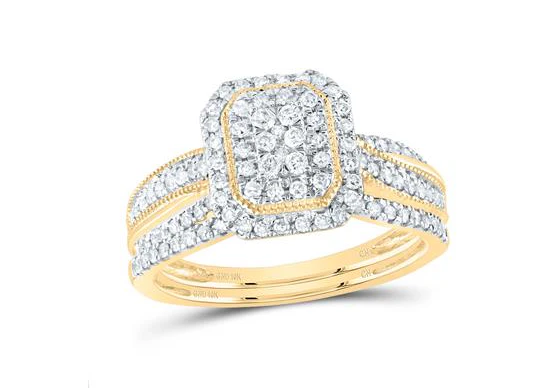 10kt Women Gold1/2CTW-NAT DIA CN EMERALD SINGLE HALO BRIDAL SET