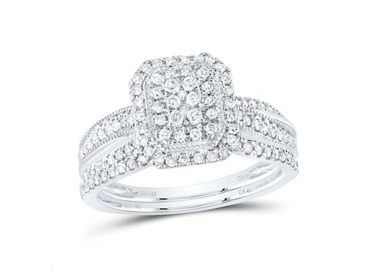 10kt Women Gold1/2CTW-NAT DIA CN EMERALD SINGLE HALO BRIDAL SET - Image 2