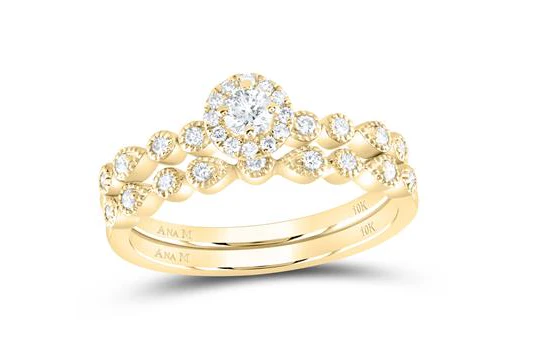 10k Gold Round Diamond Stackable Bridal Wedding Ring Set 1/3 Cttw