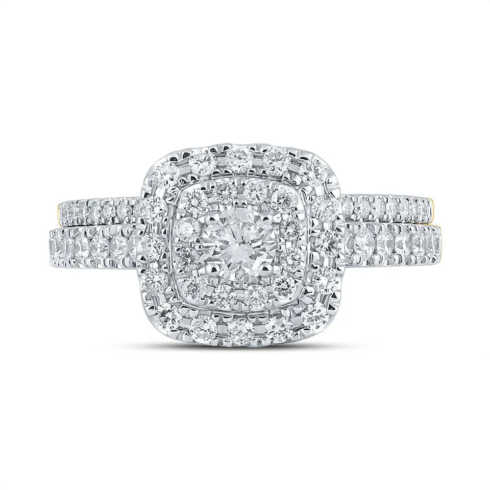 14kt White Gold Round Diamond Halo Bridal Wedding Ring Band Set 1 Cttw - Image 2