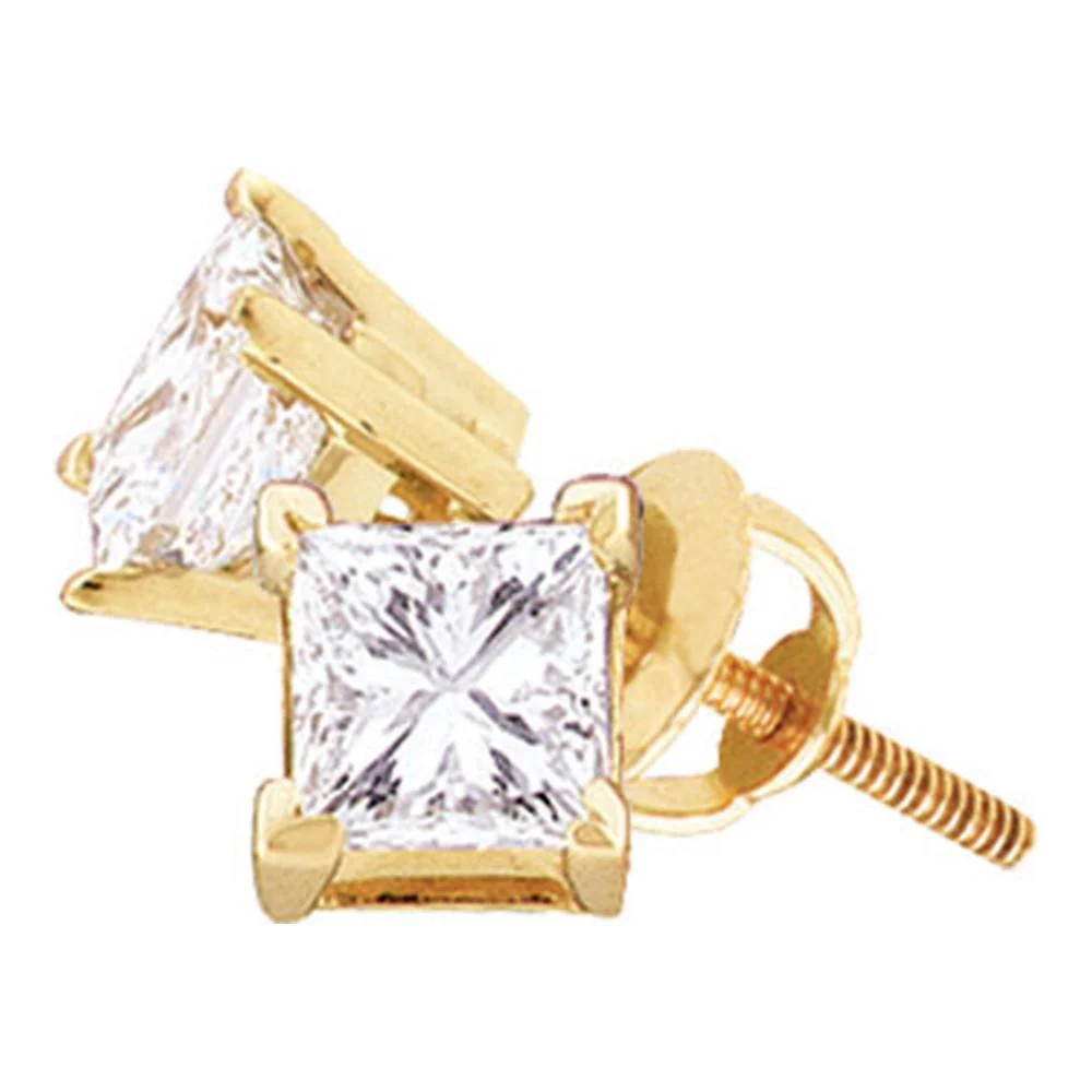 14kt Yellow Gold Unisex Princess Diamond Solitaire Stud Earrings 3/8 Cttw (Certified)