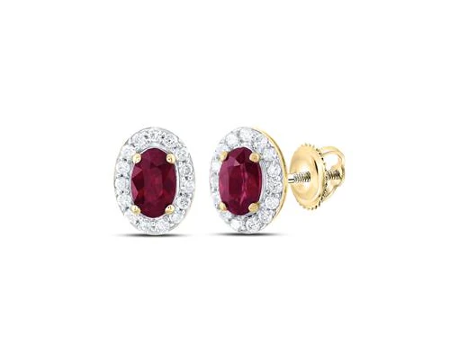 14kt Yellow Gold Womens 1/6CTW-NAT DIA CN 5X3MM OV-RU NAT GEM EARRING