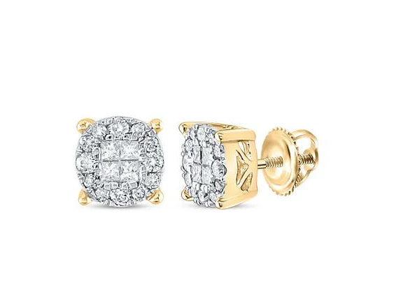 14kt  Gold Womens Princess Round Diamond Cluster Earrings 1/4 Cttw