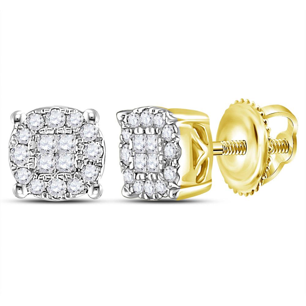 14kt  Gold Womens Princess Round Diamond Cluster Earrings 1/4 Cttw - Image 2
