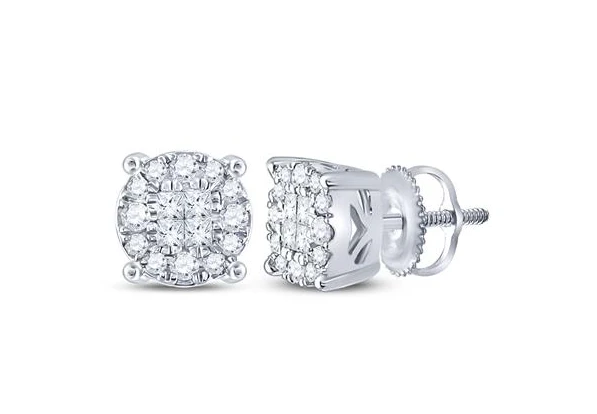 14kt  Gold Womens Princess Round Diamond Cluster Earrings 1/4 Cttw - Image 3