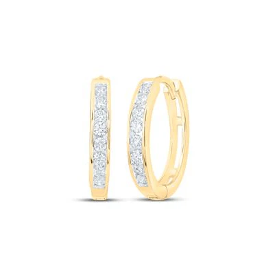 10kt  Gold Womens Round Diamond Channel Set Hoop Earrings 1/4 Cttw