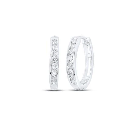 10kt  Gold Womens Round Diamond Channel Set Hoop Earrings 1/4 Cttw - Image 2