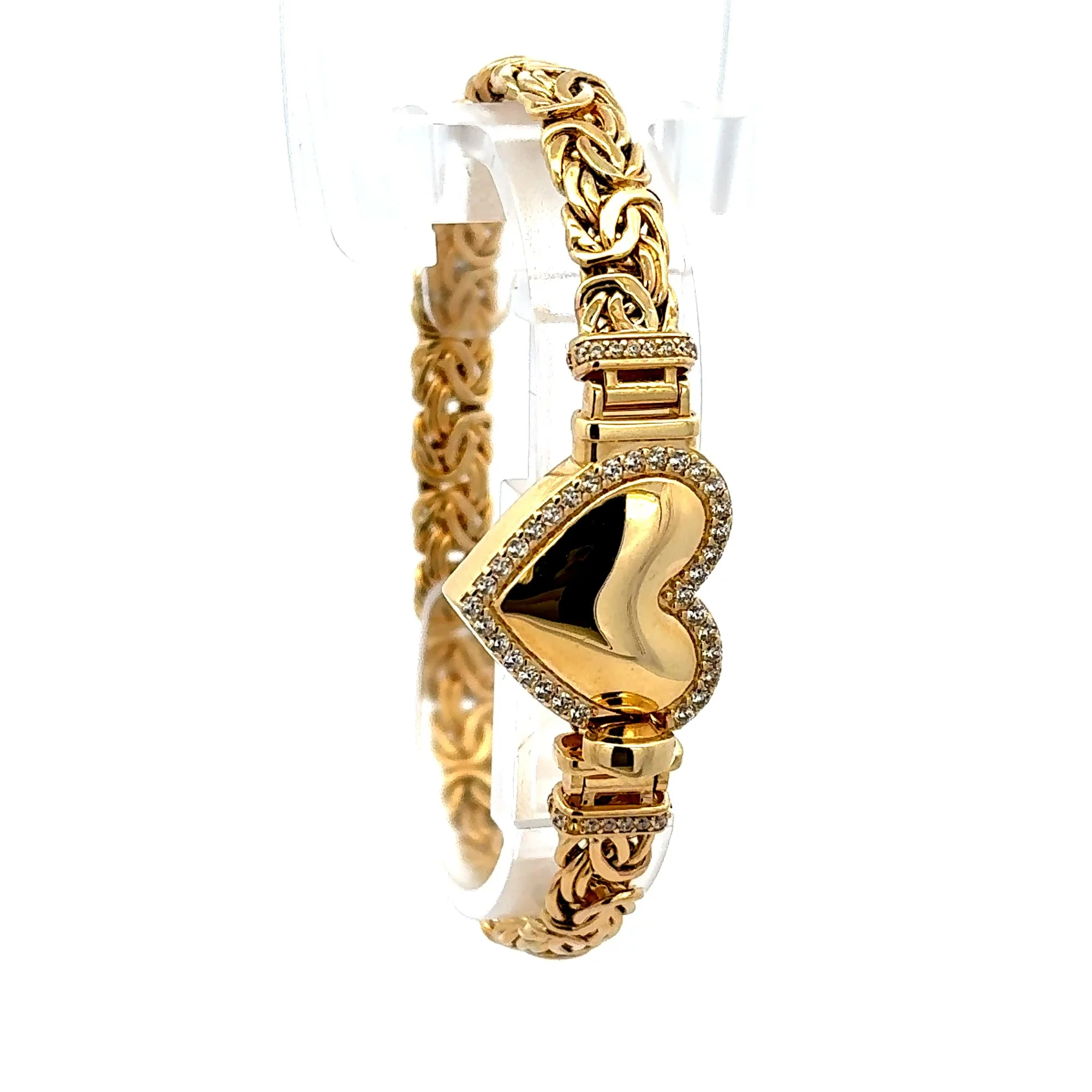 Bracelet Byzantine with CZ-Edged Heart Lock 7mm 7" 10K - Image 3
