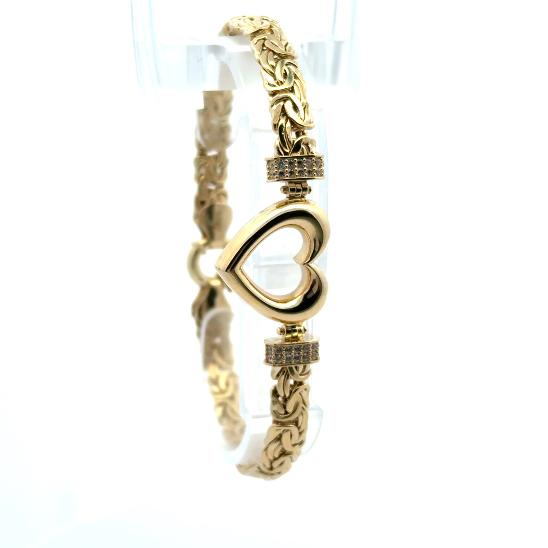 Bracelet Byzantine with Heart Shaped Detail & CZ 6.5mm 8" 10K