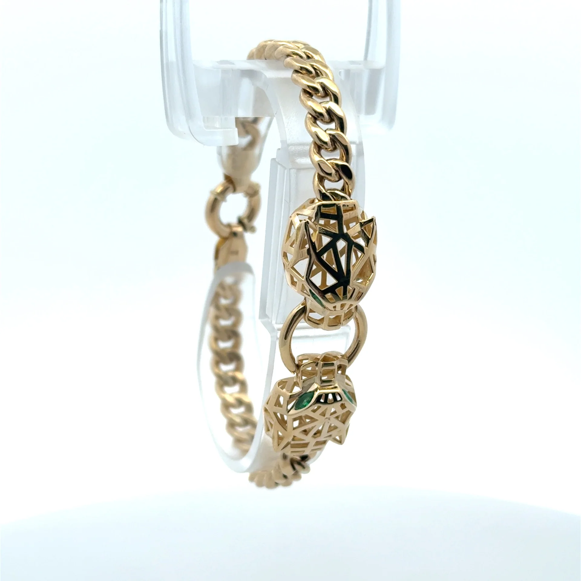 Bracelet Hollow Cuban with Panther Heads on Ring 14.5mm 7.5" 10K - Image 2