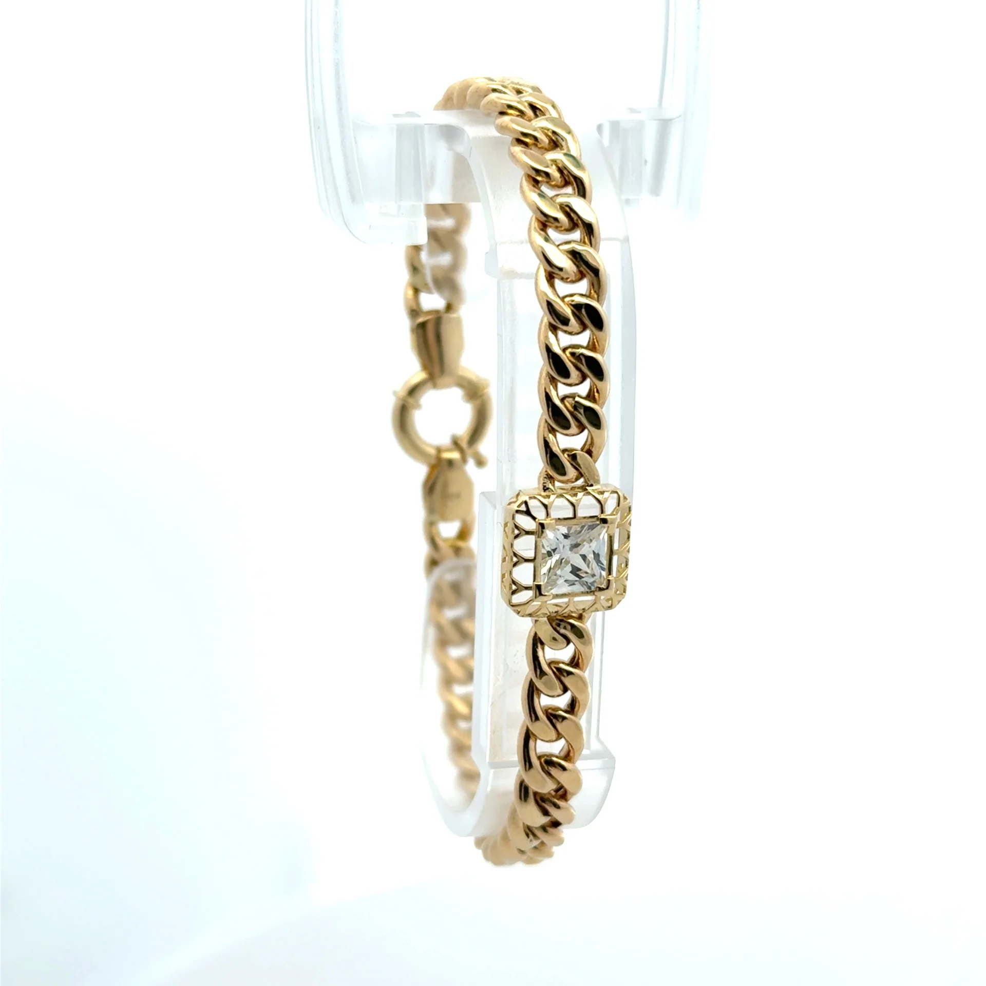 Bracelet Hollow Cuban with White Stone Detail 6.5mm 7.5" 10K - Image 6