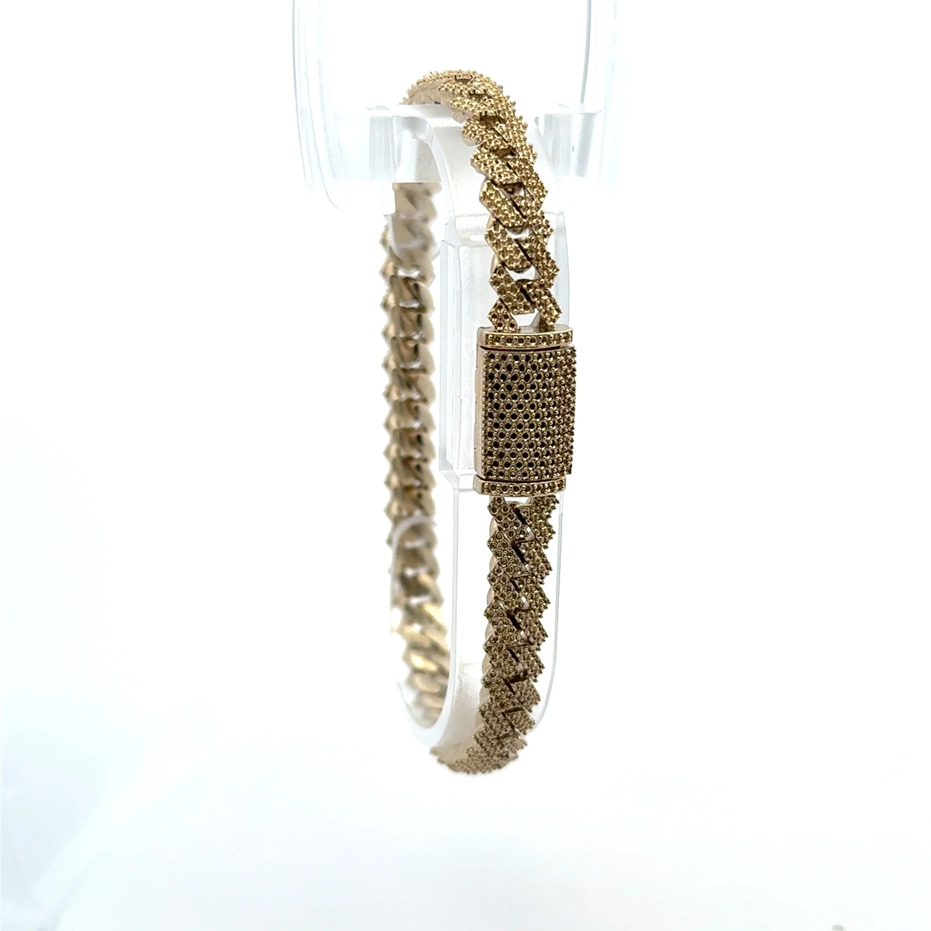 Bracelet Iced Cuban without Stones White Gold 7.5mm 7" 10K - Image 3