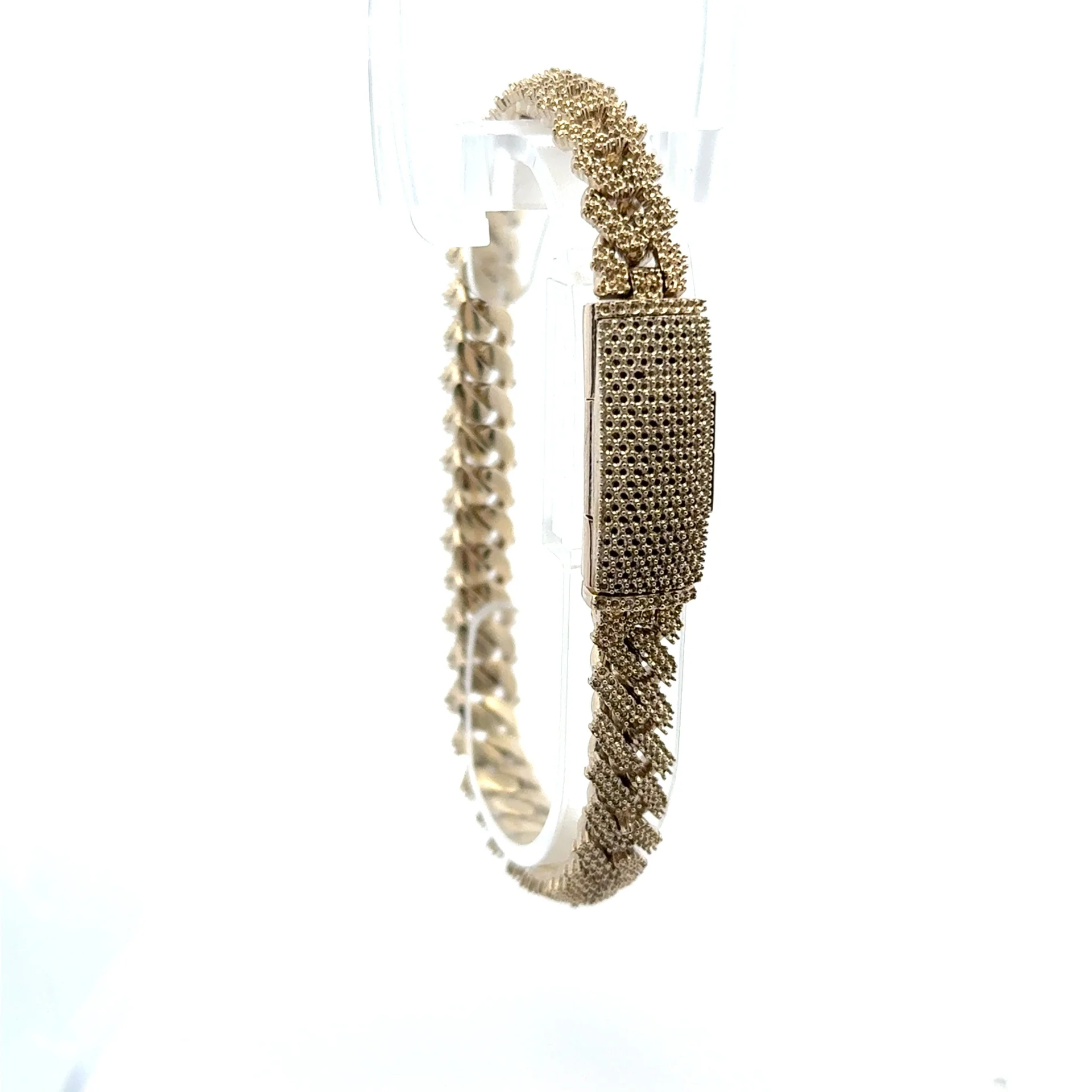 Bracelet Iced Cuban without Stones White Gold 9.5mm 7" 10K - Image 3