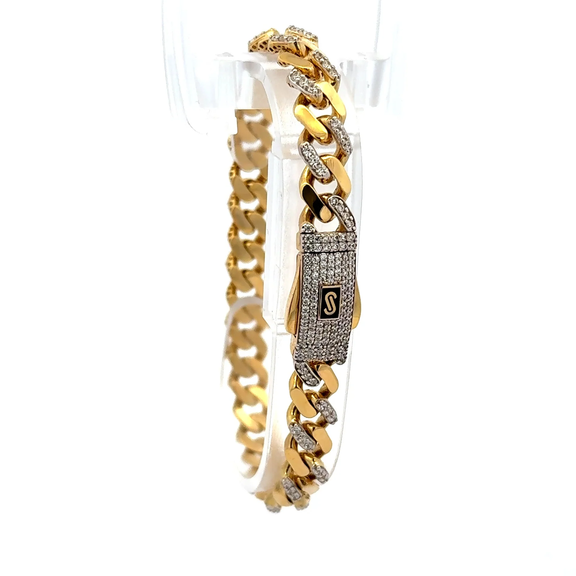 Bracelet Monaco CZ Half Iced 8mm 7.5" 14K - Image 3
