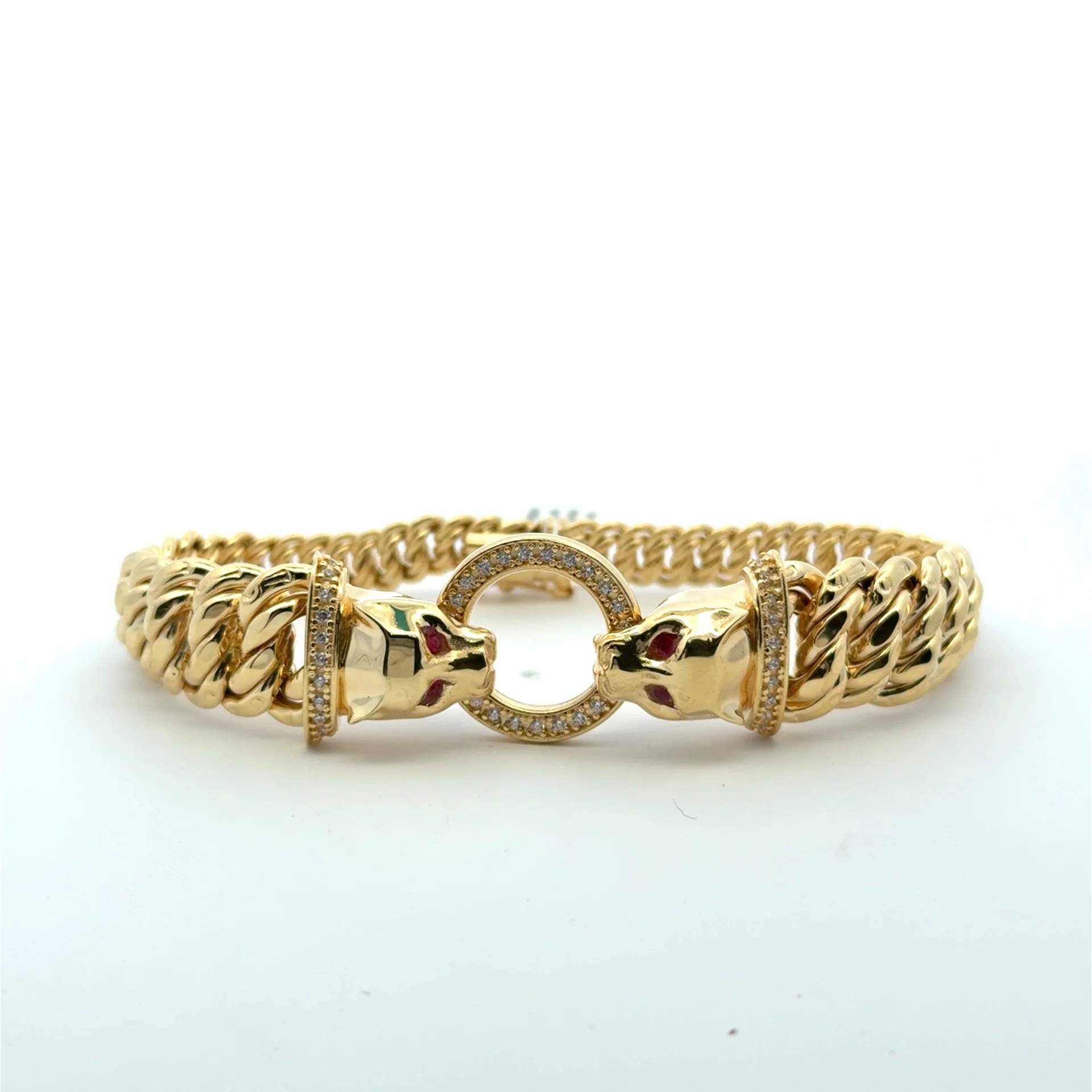 Bracelet Princess Cut with Panther Heads on Pave Ring 19.5mm 7.5" 14K - Image 8