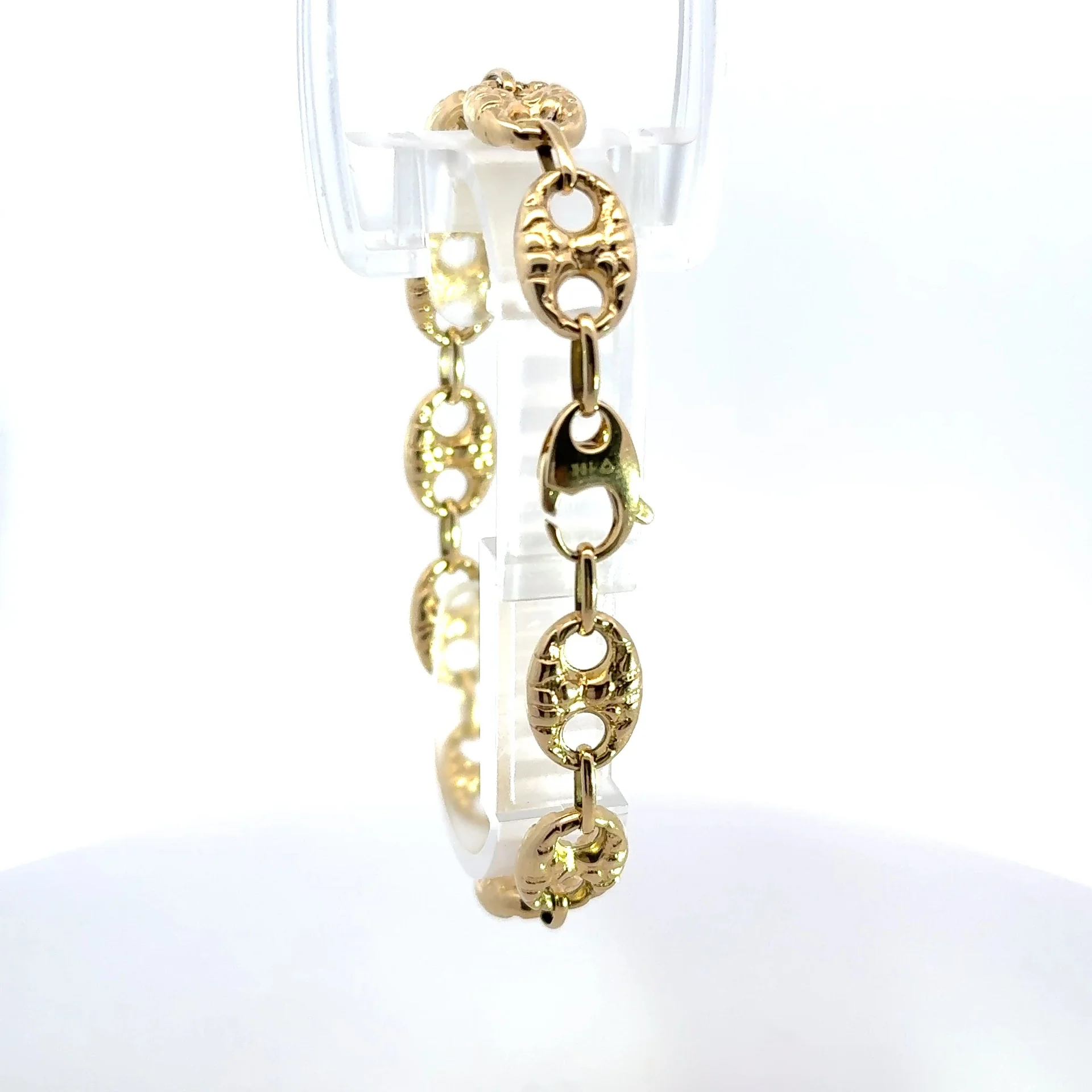Bracelet Textured Mariner Puff 10mm 8" 14K - Image 2