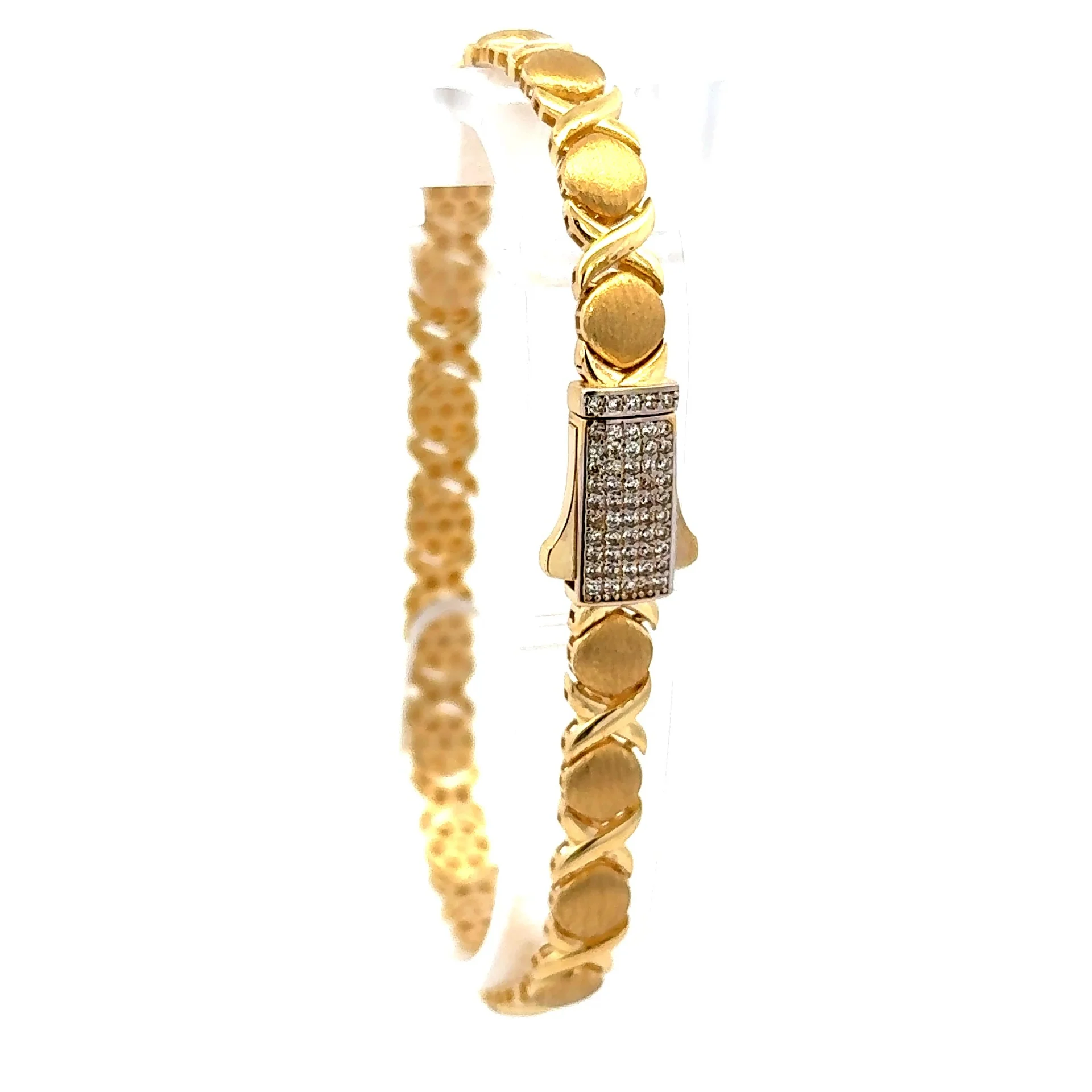 Bracelet Textured X&O with CZ-Iced Sleek Lock 6.5mm 7.5" 14K - Image 14
