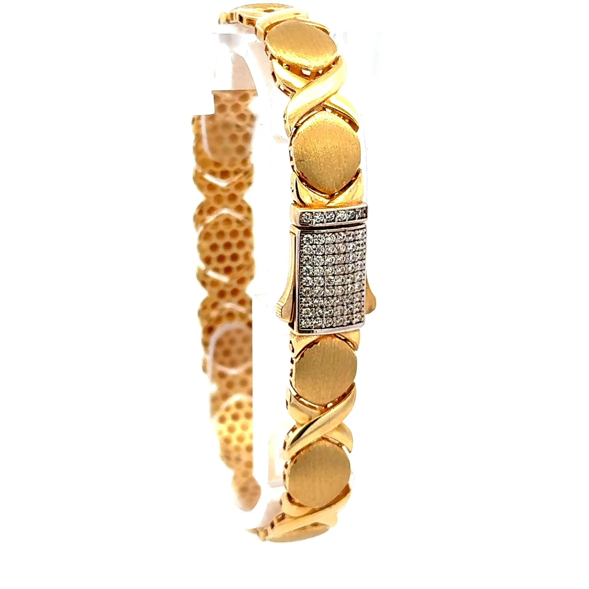 Bracelet Textured X&O with CZ-Iced Sleek Lock 9.5mm 7.5" 14K - Image 2