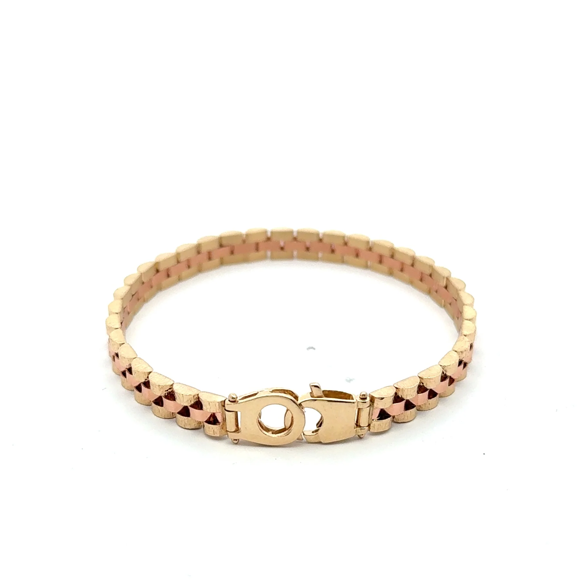 Bracelet Two-Tone Brick Link Rose 6mm 7" 14K - Image 3
