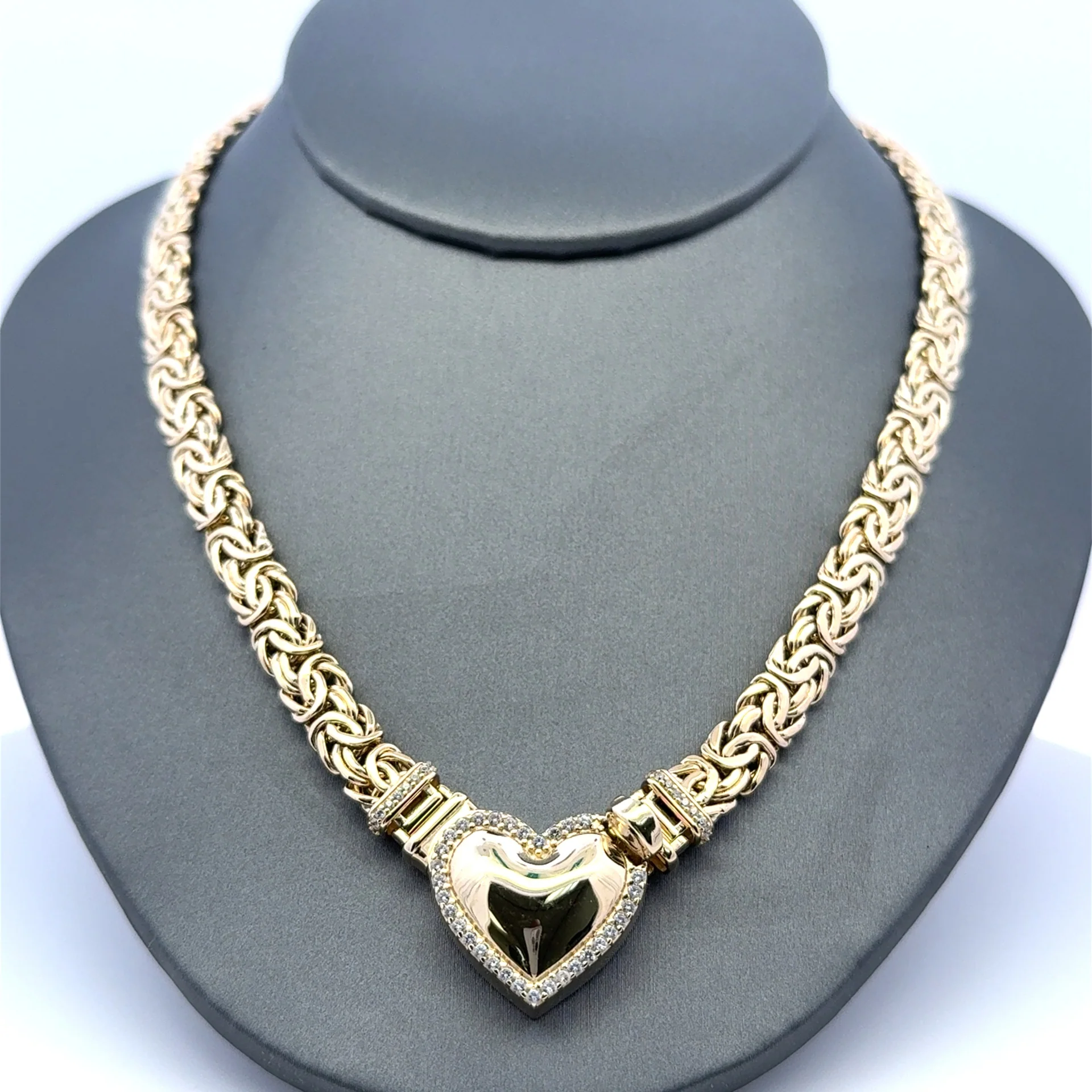 Necklaces Byzantine with CZ-Edged Heart Lock 7mm 18.5" 10K - Image 5