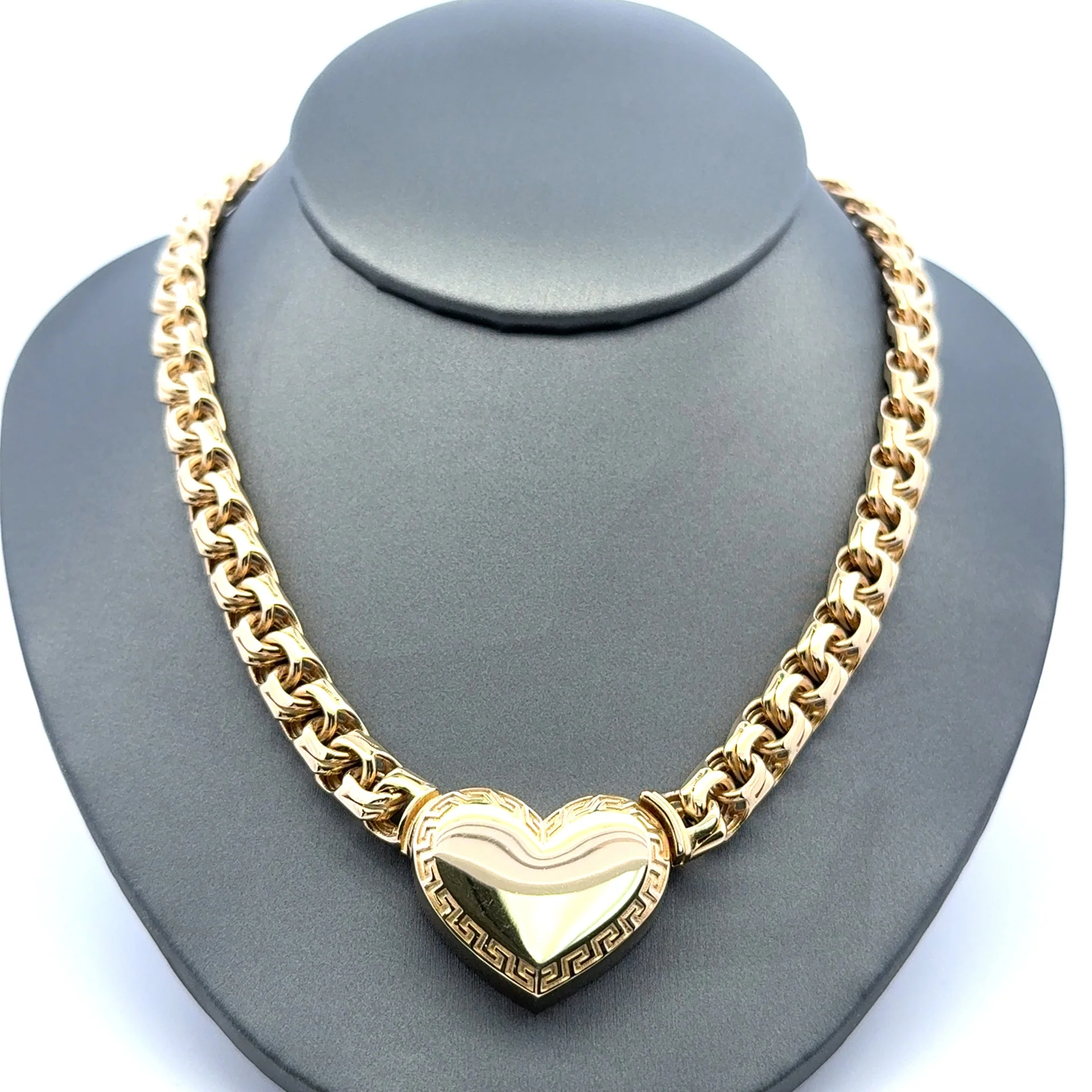 Necklaces Chino Link With Heart Lock 8mm 17" 14K