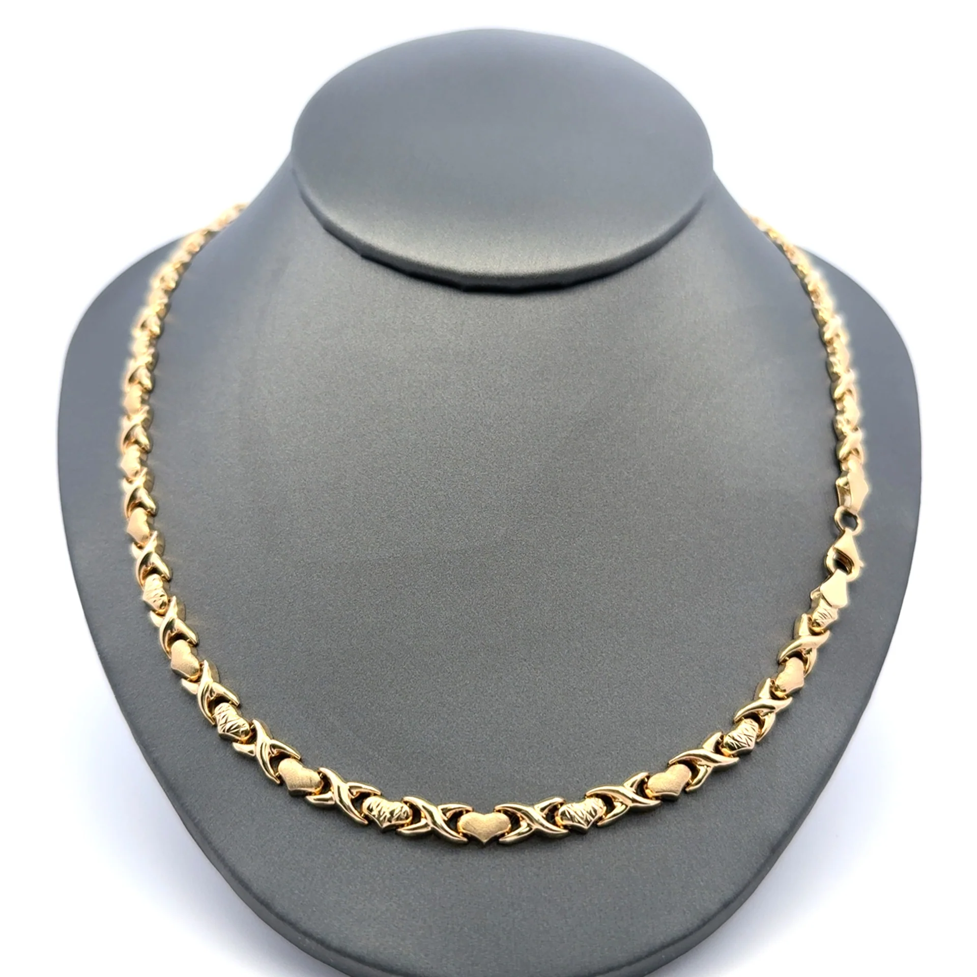 Necklaces DBL-Textured Heart&X with Lobster Lock 5mm 17.5" 14K