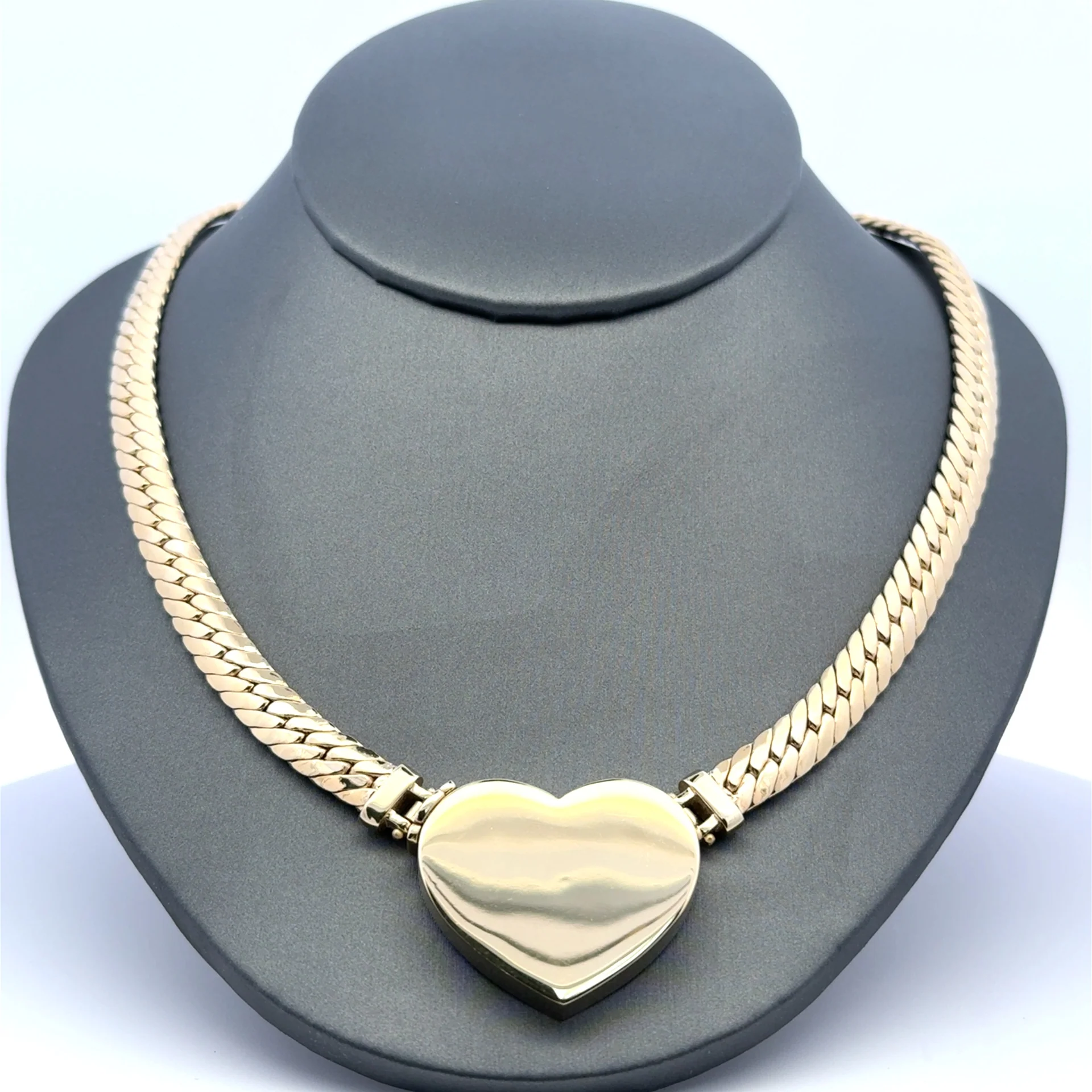 Necklaces Flat Herringbone with Heart Lock 26.5mm 16" 10K