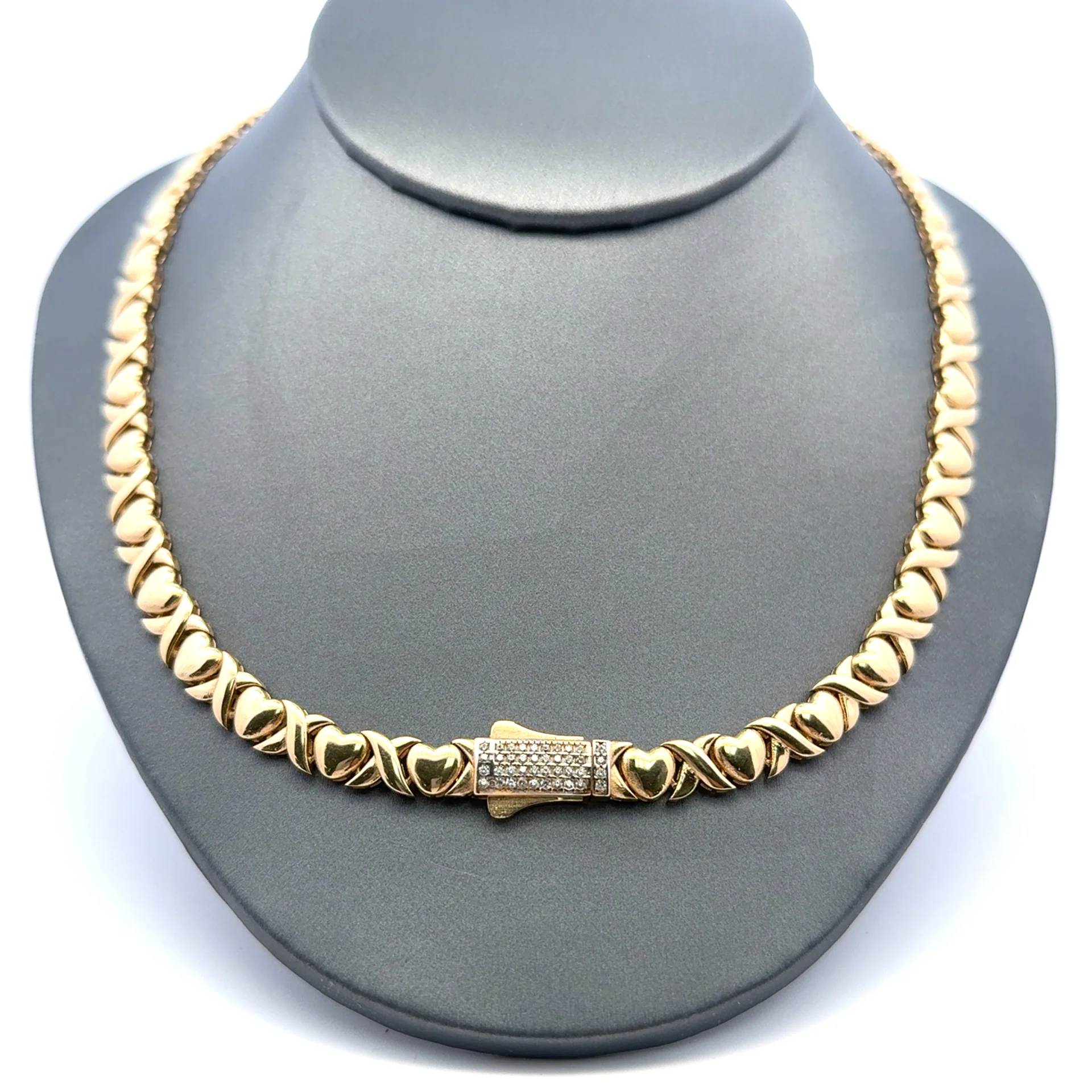 Necklaces Heart&X with CZ-Iced Sleek Lock 6.5mm 17" 14K