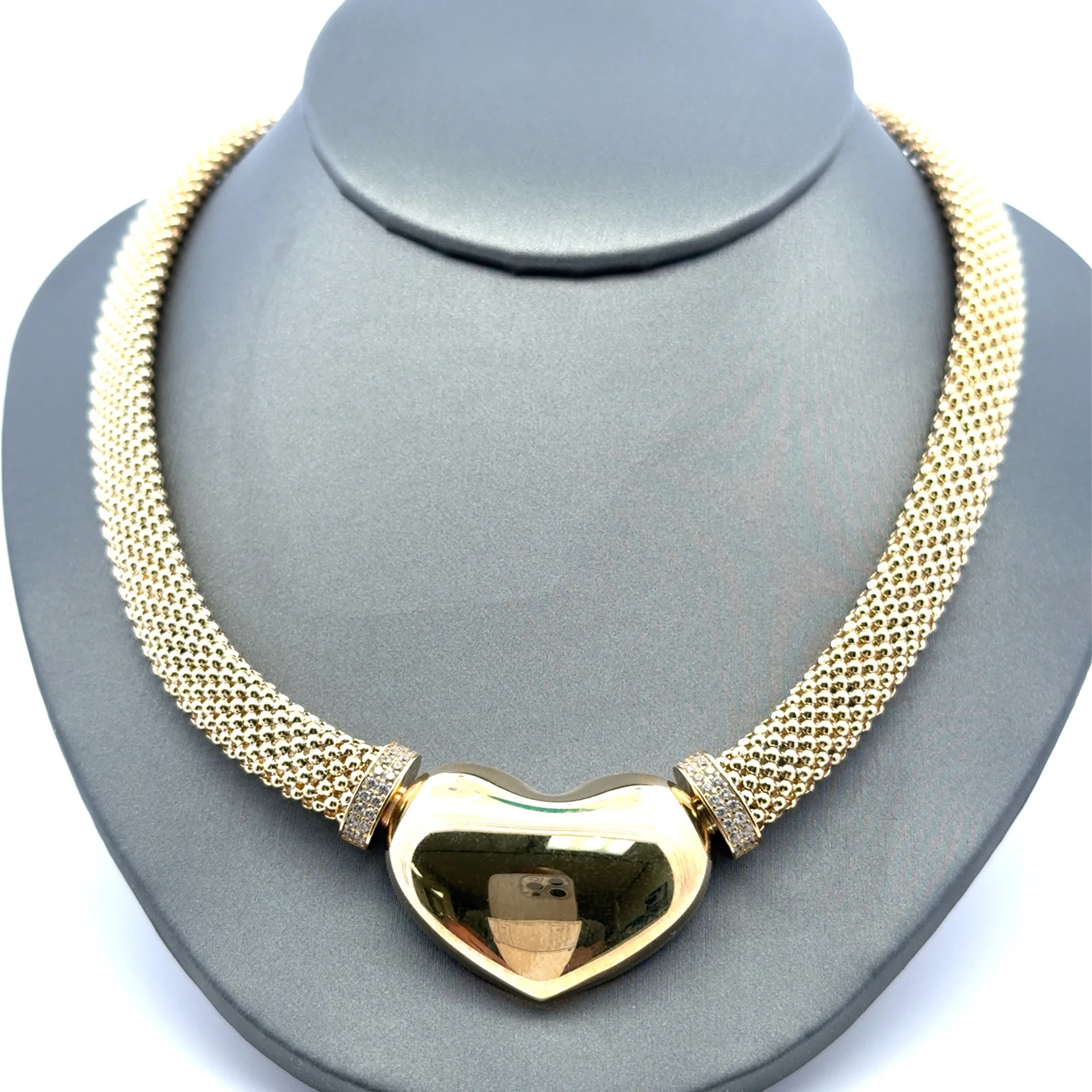 Necklaces Jessica with Heart & CZ 9mm 18" 10K