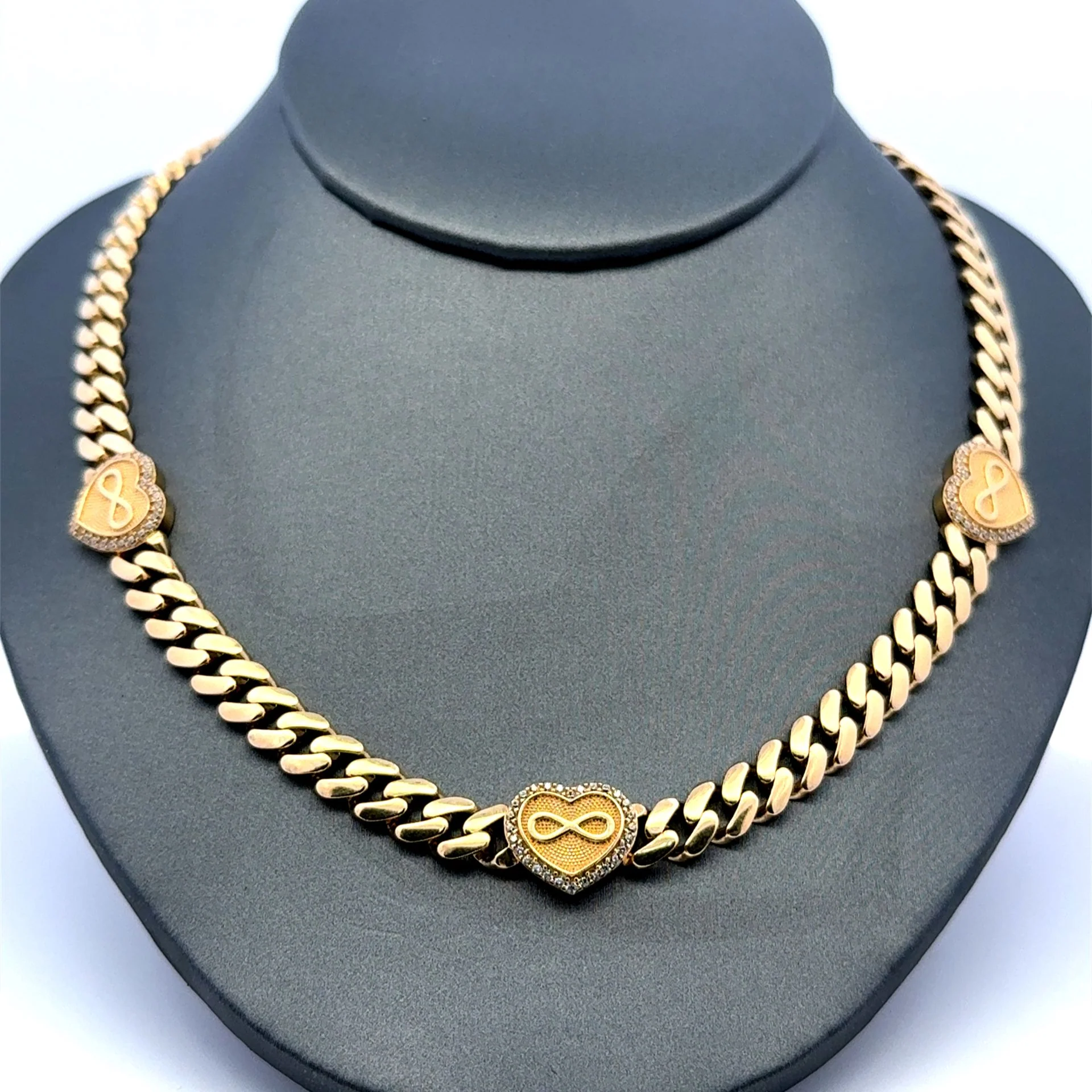 Necklaces Monaco with Hearts CZ-Edged 7mm 19.5" 14K - Image 2
