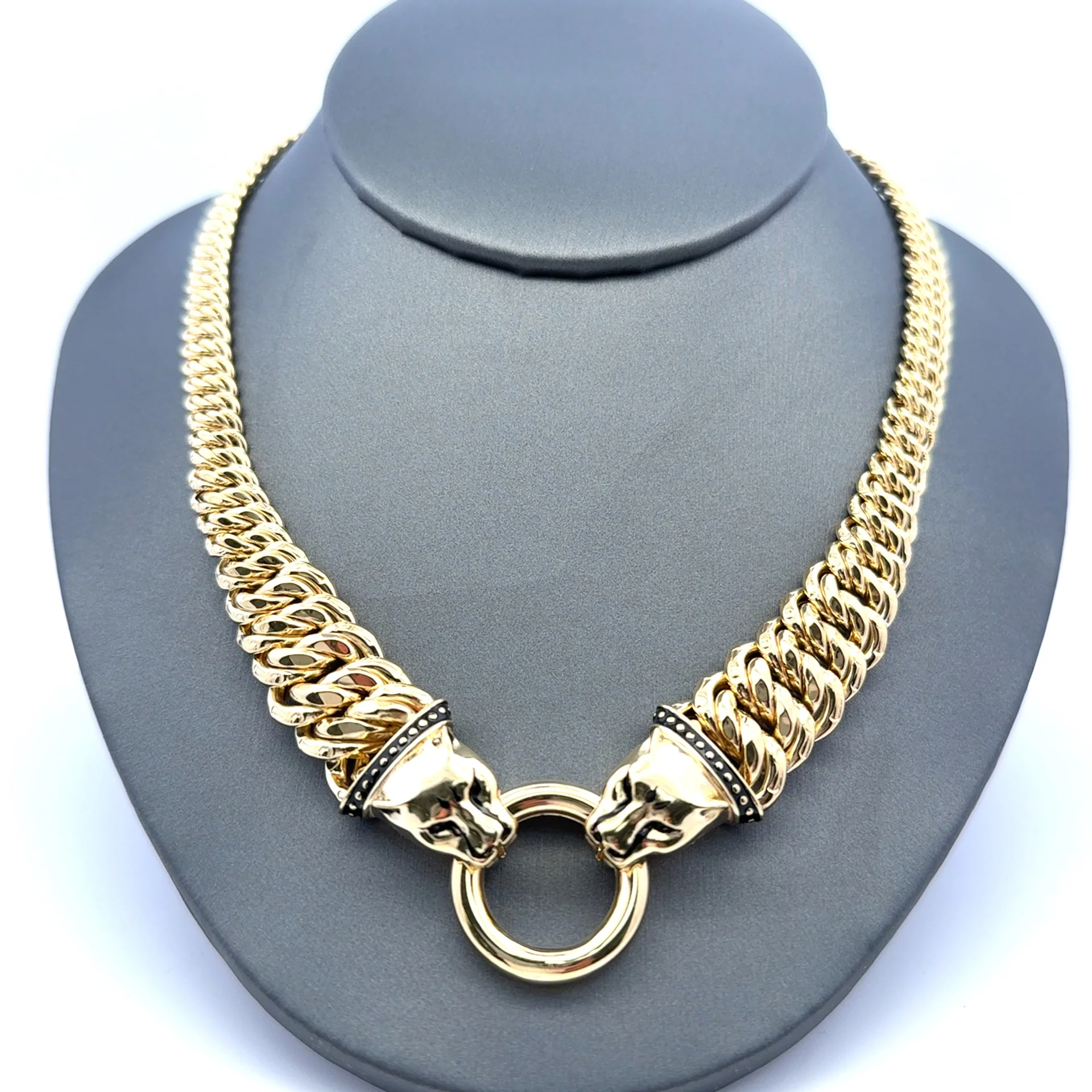 Necklaces Princess Cut with Panther Heads on Ring 21mm 18.5" 10K