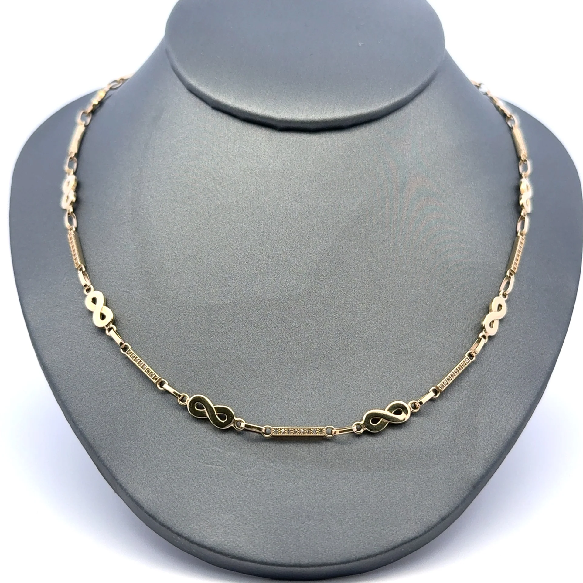 Necklaces Romantic Hearts/Iced Bar Link 7.5mm 18" 10K - Image 3