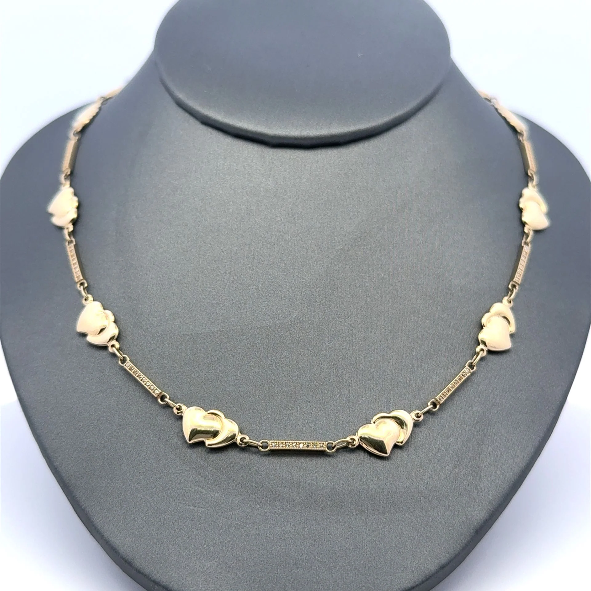 Necklaces Romantic Hearts/Iced Bar Link 7.5mm 18" 10K - Image 4