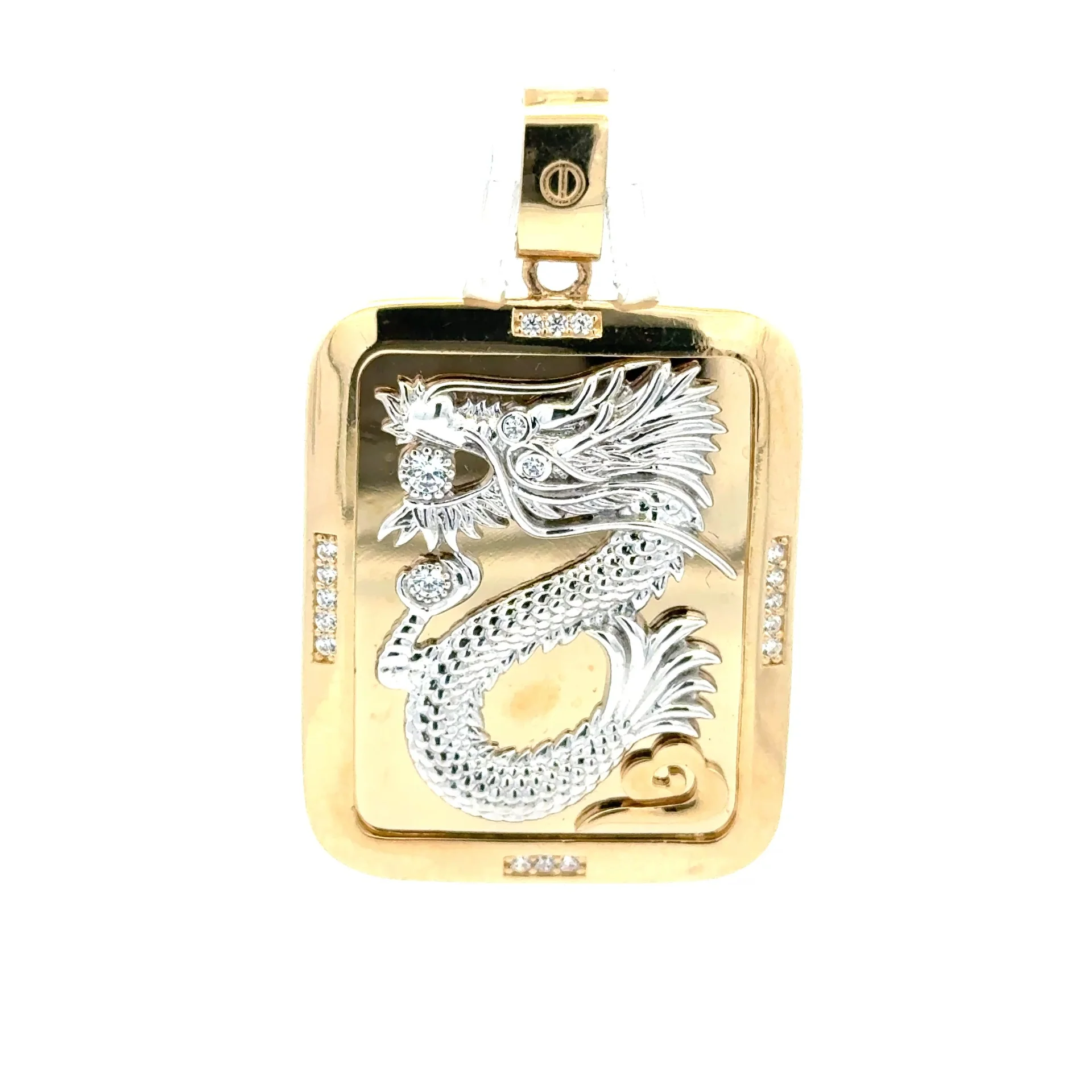 Pendant Crystal Clear-Eyed Dragon in Dog Tag with CZ 47 10K