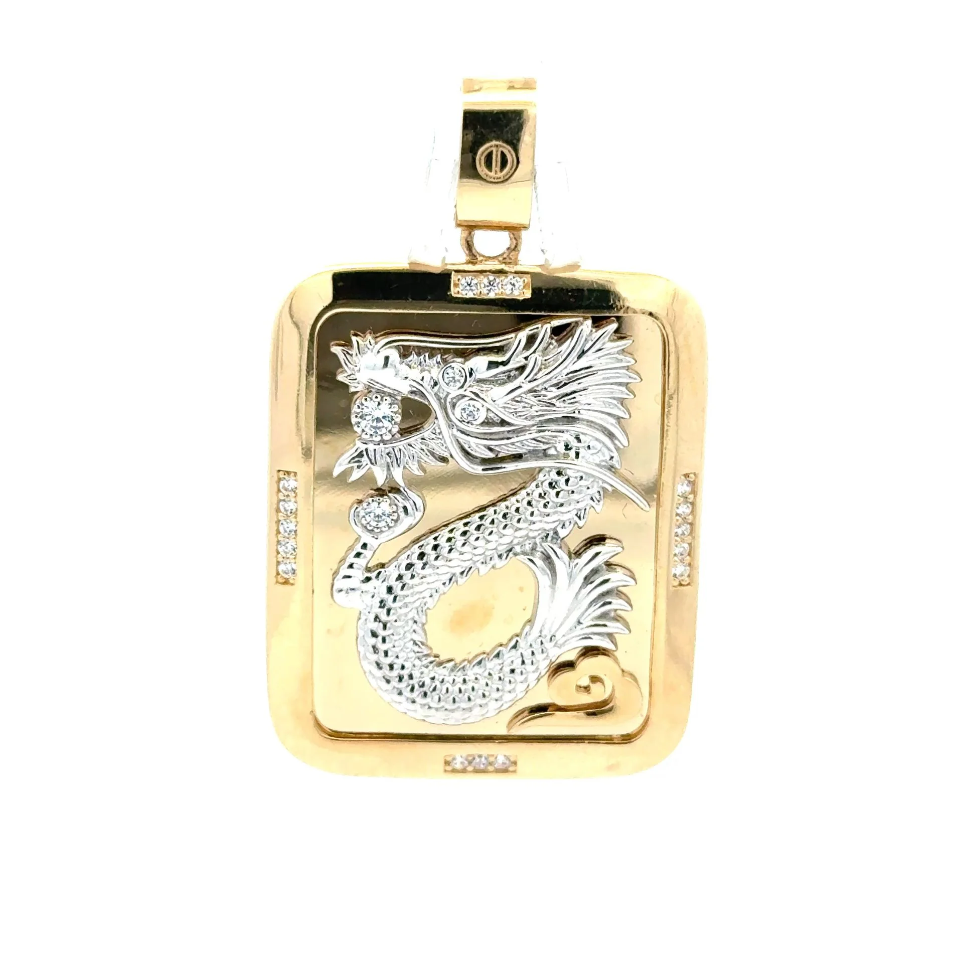 Pendant Crystal Clear-Eyed Dragon in Dog Tag with CZ 47 10K - Image 3