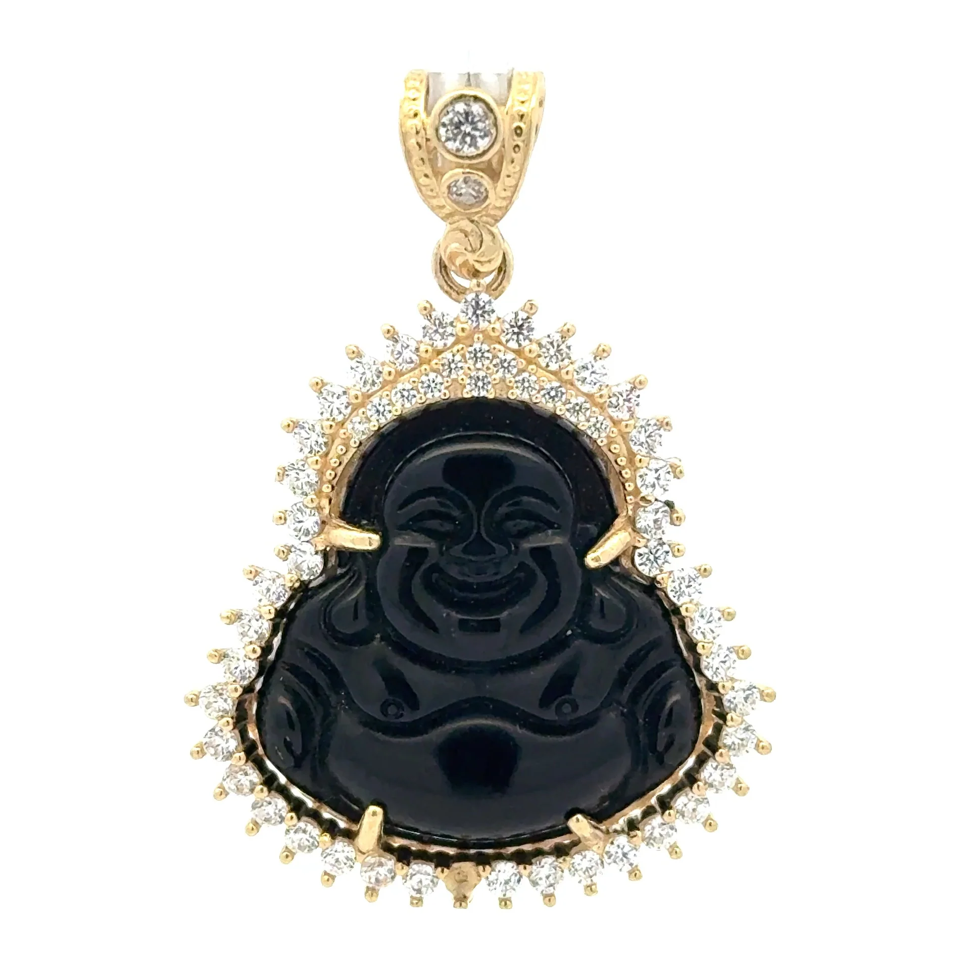 Pendant CZ Halo Seated Black Buddha 44.5 10K