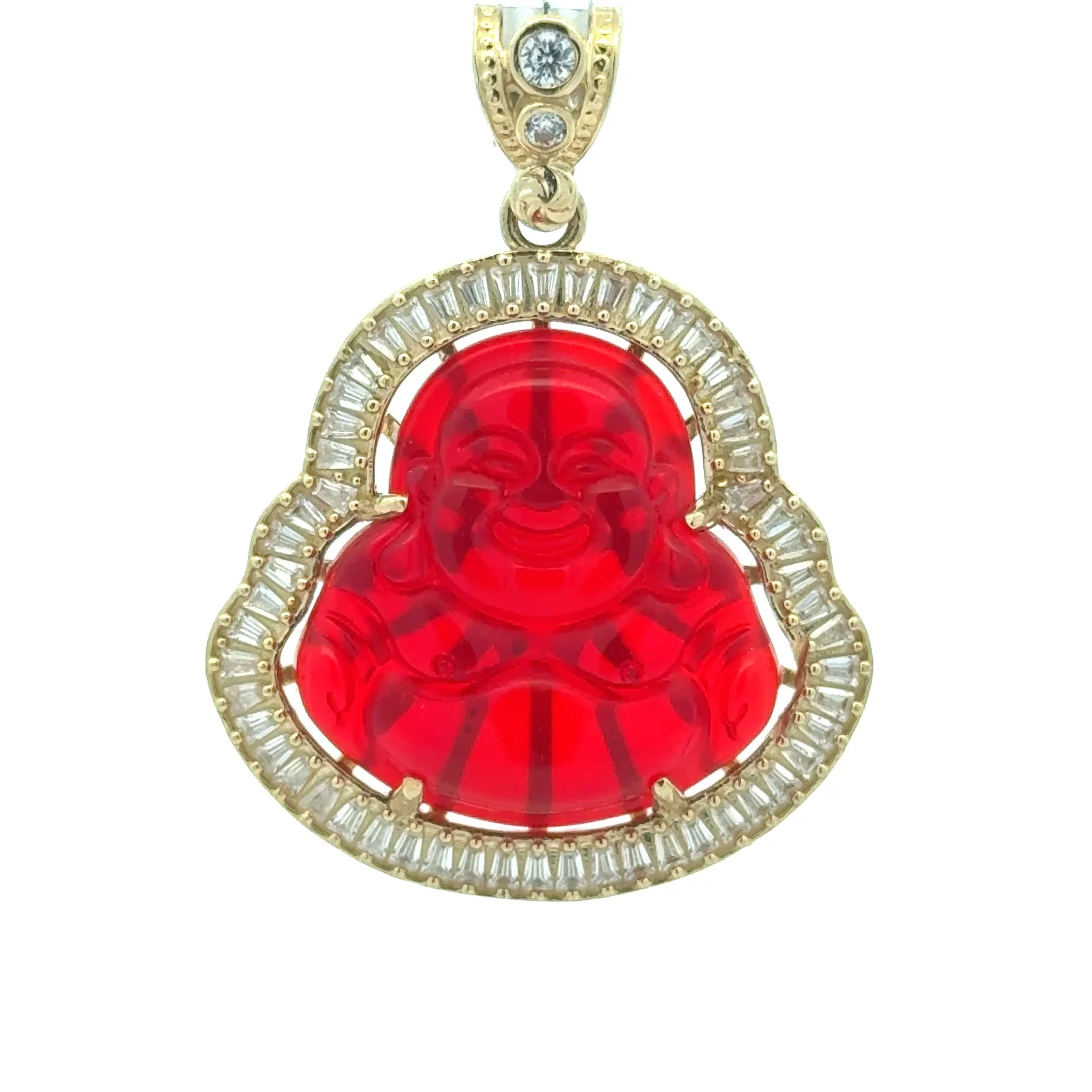 Pendant CZ Halo Seated Red Buddha 44 10K - Image 3