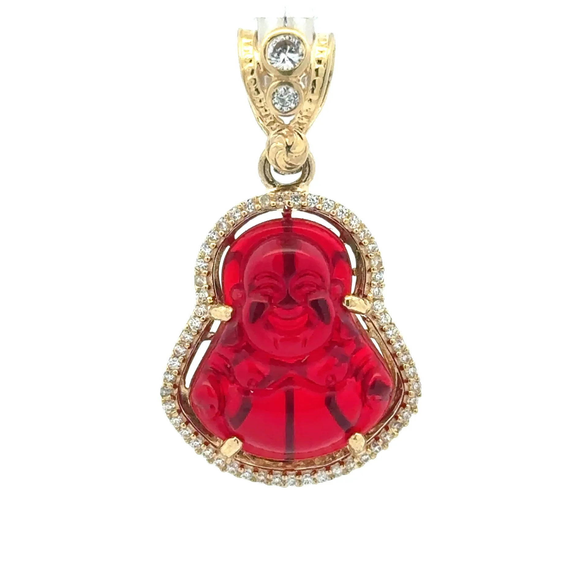 Pendant CZ Halo Seated Wine Buddha 34.5 10K