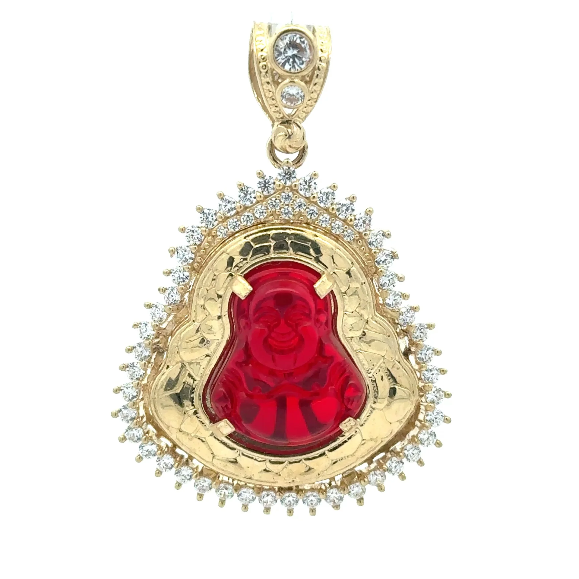 Pendant CZ Halo Seated Wine Buddha 34.5 10K - Image 2